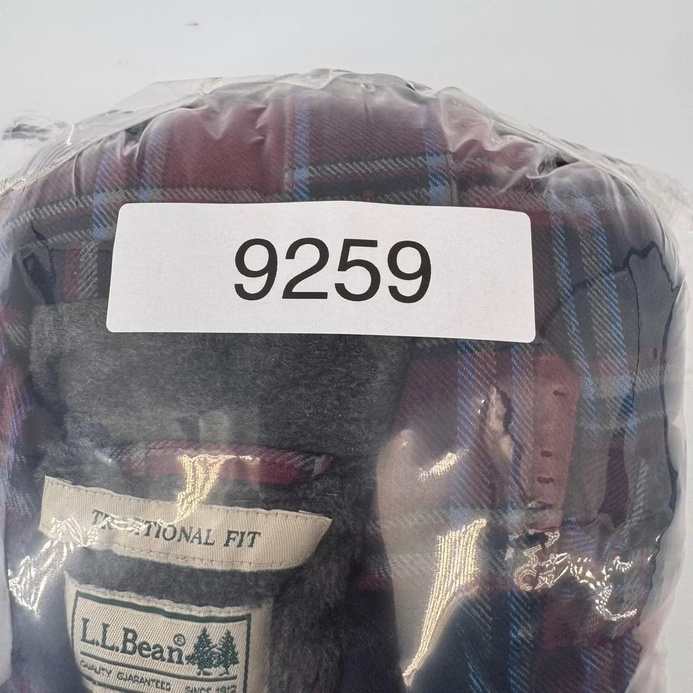 L.L. Bean Shirt Jacket Mens M Burgundy Plaid Fleece Lined Traditional Fit 298189